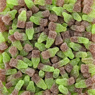 Mini söta gröna och bruna colaflaskor